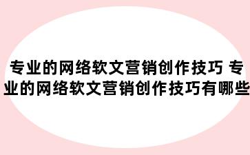 专业的网络软文营销创作技巧 专业的网络软文营销创作技巧有哪些
